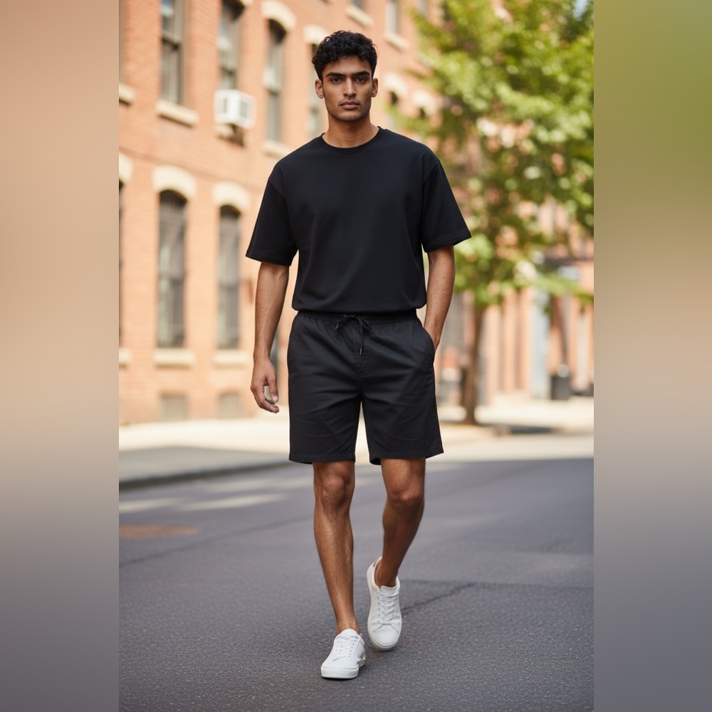 H&M Black Drawstring Shorts Elastic Waist Casual Cotton Blend Men’s XL NWT